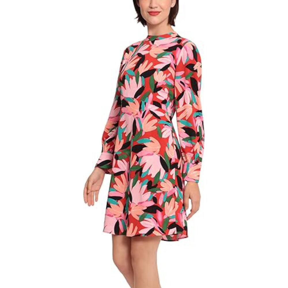 NWT Donna Morgan Women's Mock Neck Long Sleeve Floral Print Shift Mini Dress